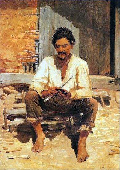 Jose Ferraz de Almeida Junior Caipira Chopping Tobacco Spain oil painting art
